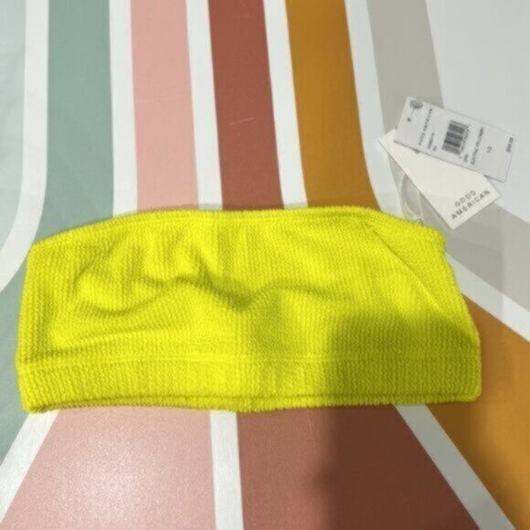 NWT Good American Yellow Crinkle Basic Bandeau Electric Size 1/2 Medium - Picture 2 of 7